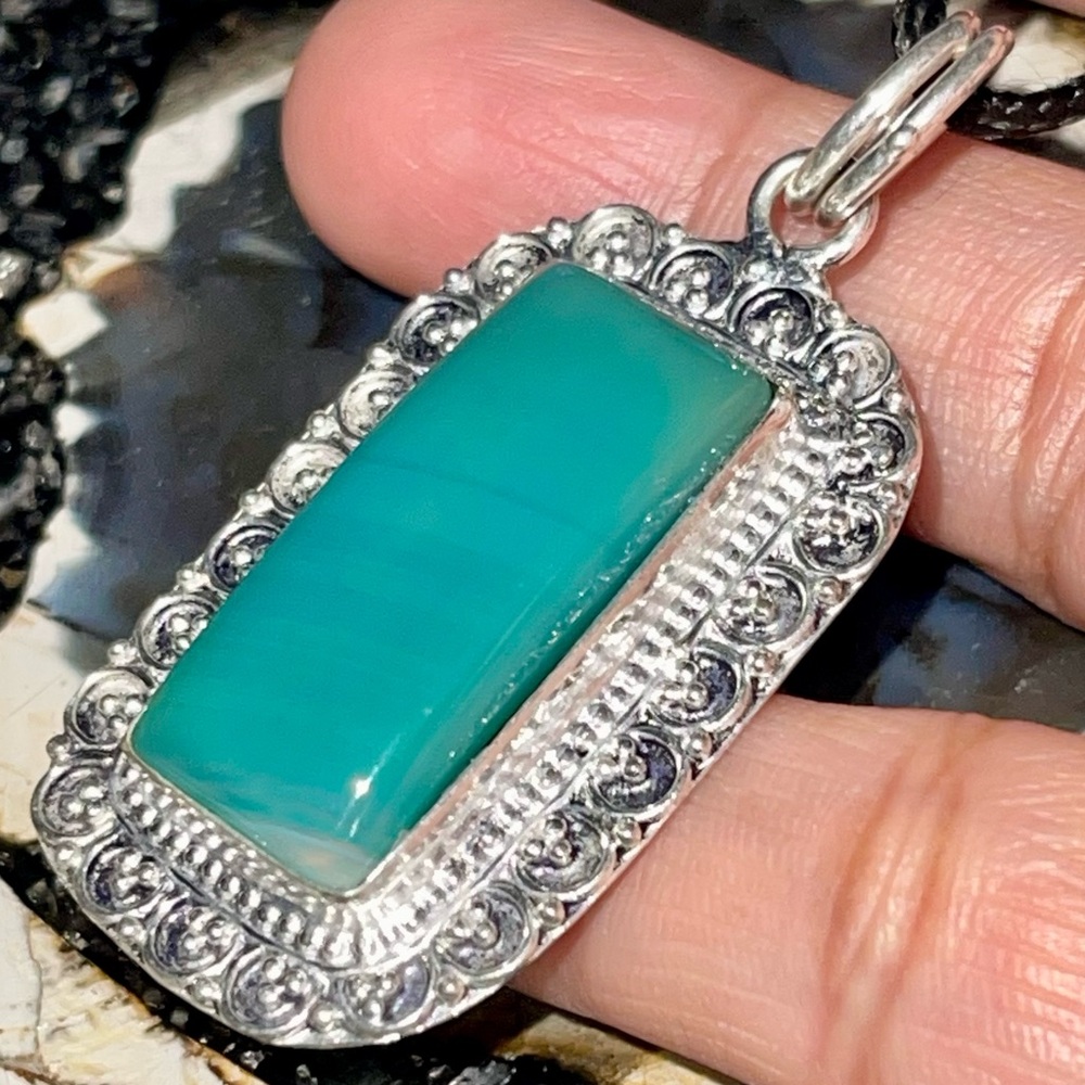Rectangular Green Botswana Pendant 2”